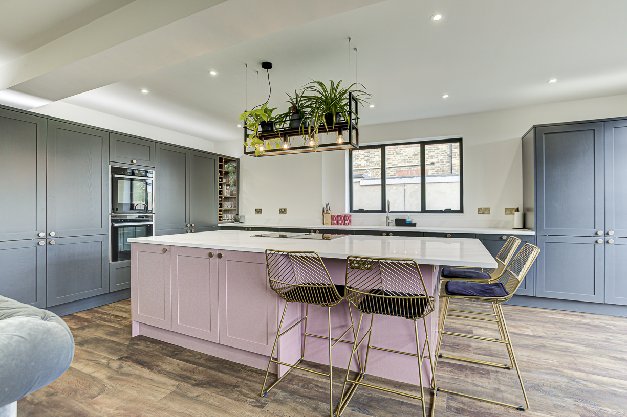Graphite Kitchen with Pink Island